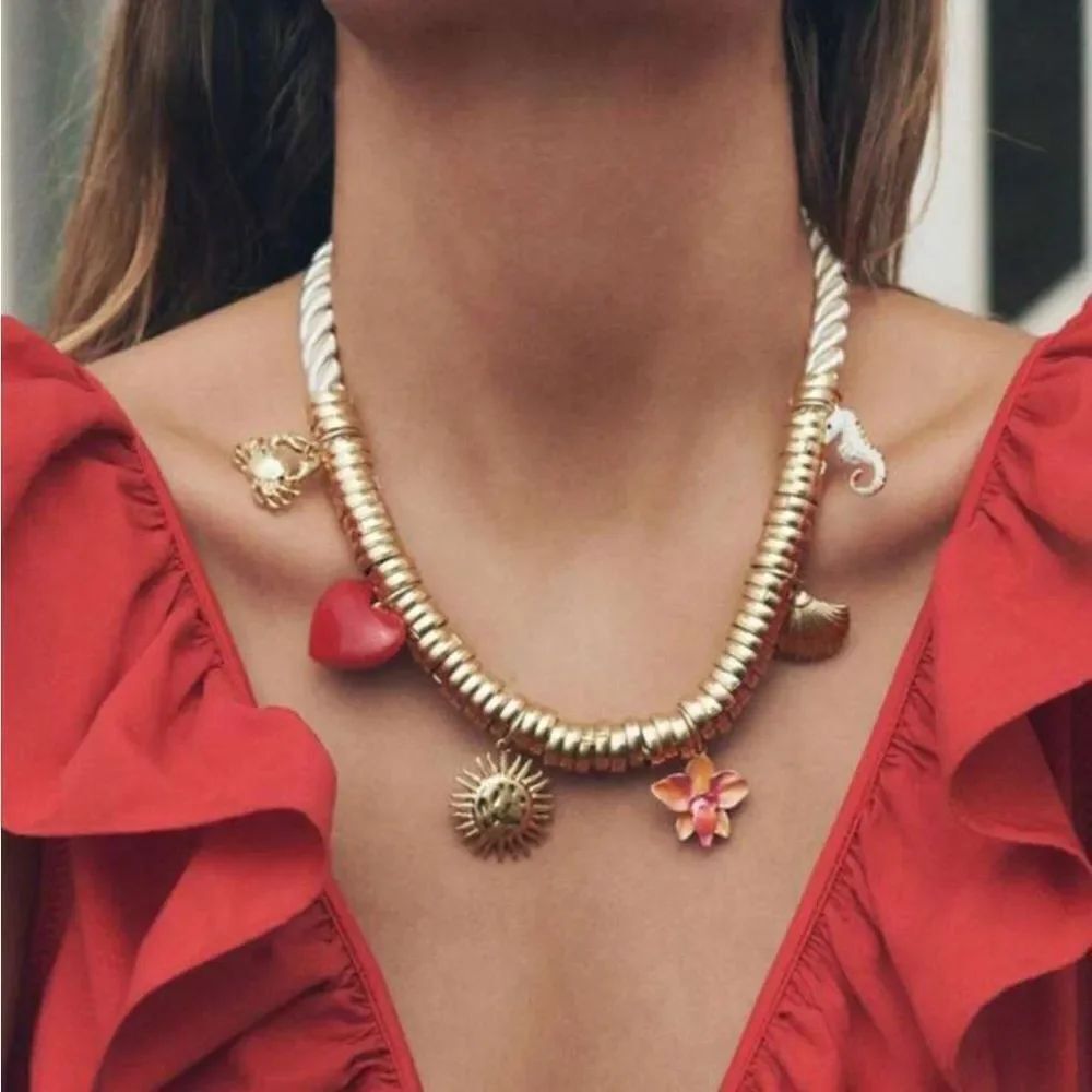 Gold and Red Charm Necklace S1188